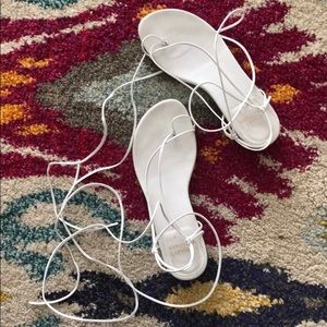 Stuart Weitzman White Tie-Up Sandals